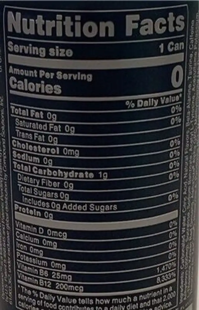 Pink lemonade energy drink nutrition facts table