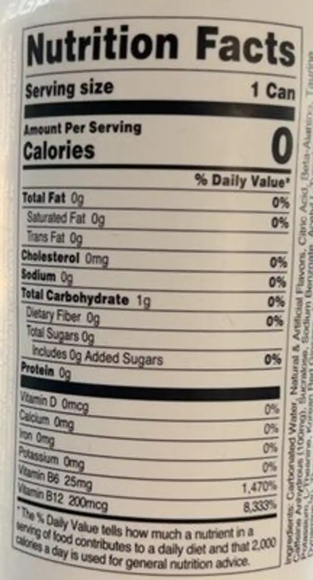 Bucked Up Rocket Pop nutrition facts table