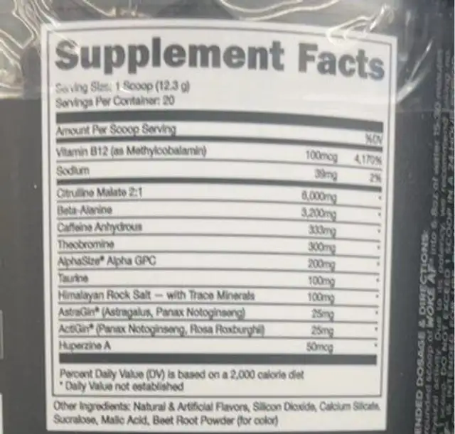 Woke AF nutrition facts table
