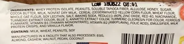 Buckbar nutrition facts table