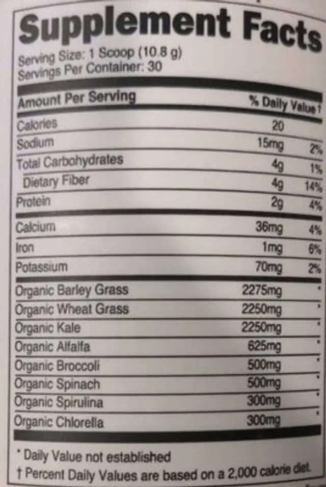 Mixed greens Daily Essentials nutrition facts table