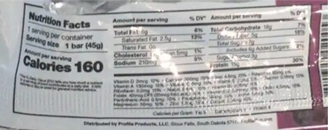 Double berry ptotein bar nutrition facts table