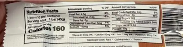 Carmel pecan protein bar nutrition facts table