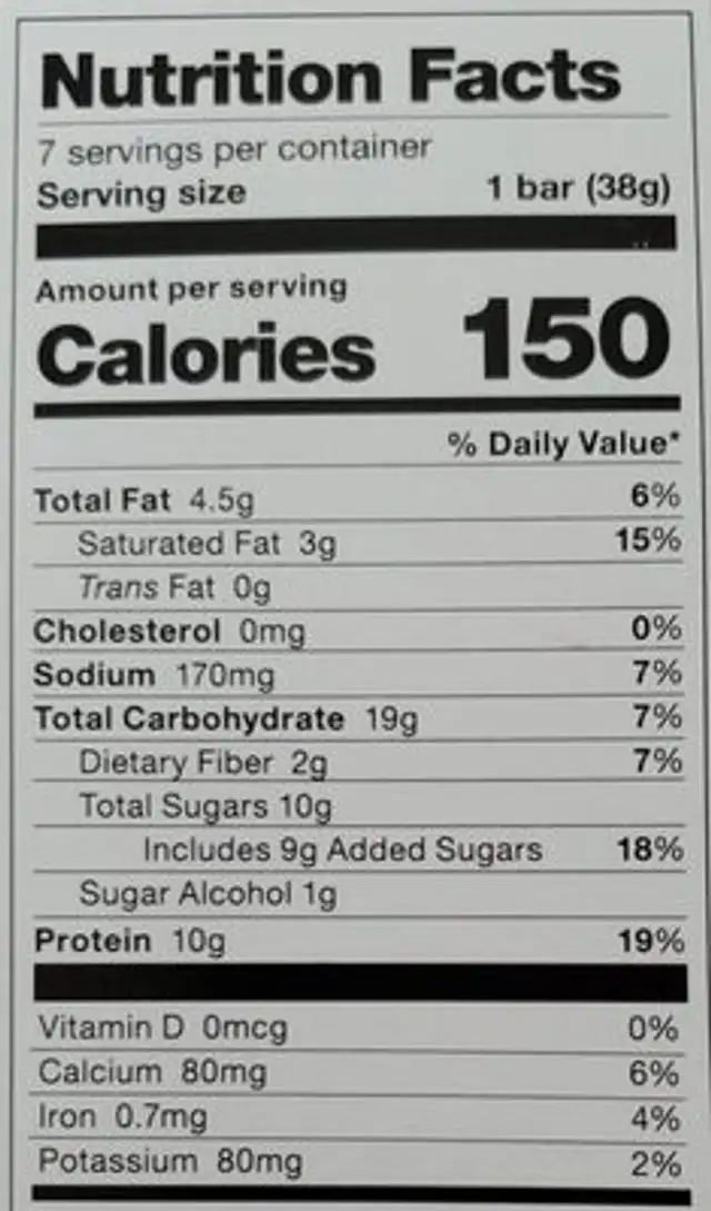 Lemon protein bars nutrition facts table