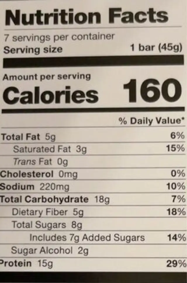 Cinnamon protein bar nutrition facts table