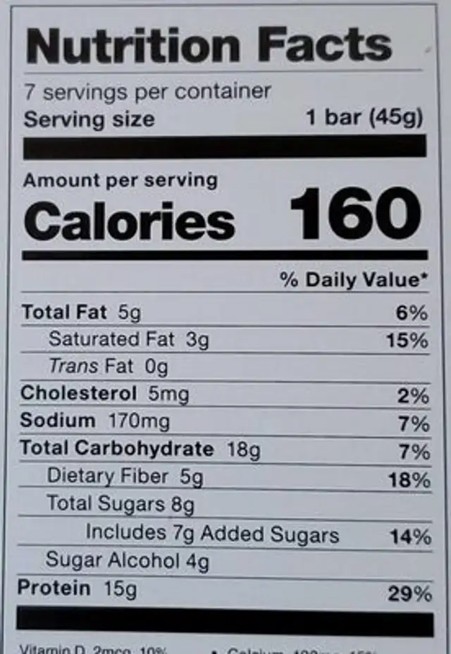 Chocolate Mint Protein Bar nutrition facts table