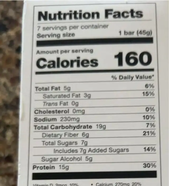 Profile glazed vanilla caramel protein bar nutrition facts table