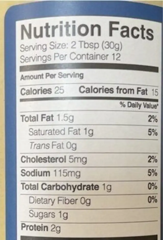Gluten free Parmesan caesar dressing nutrition facts table
