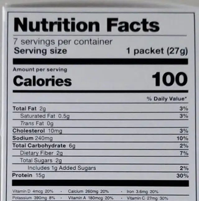 Profile Mint Chip Shake nutrition facts table