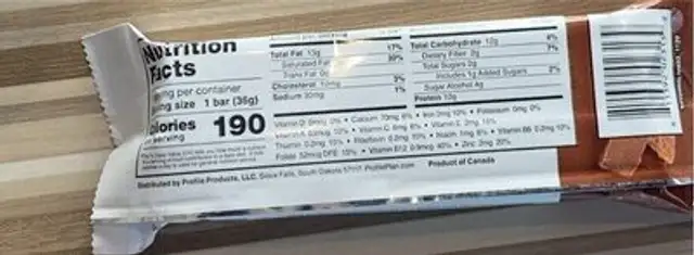 Double chocolate wafer protein bar nutrition facts table