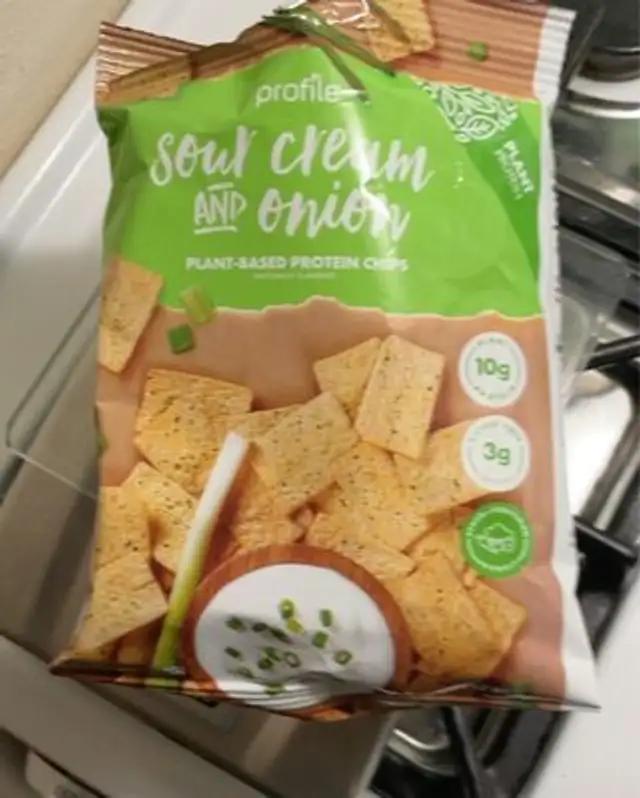 Sour cream and onion plant-based protein chips