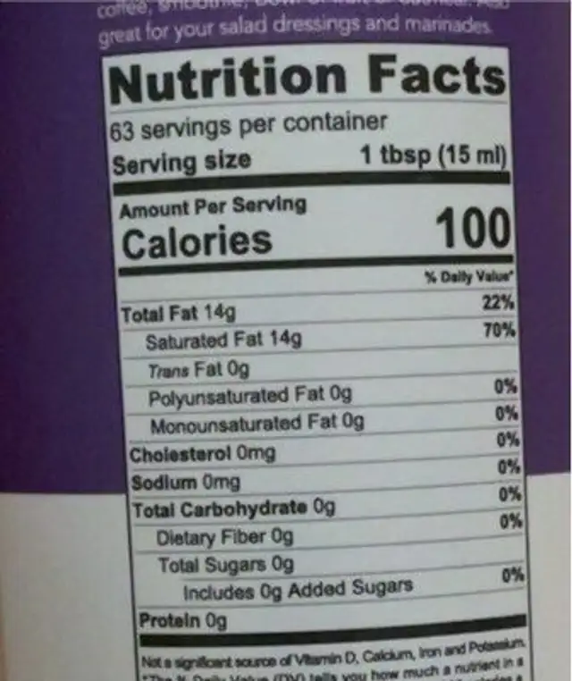 MCT oil nutrition facts table