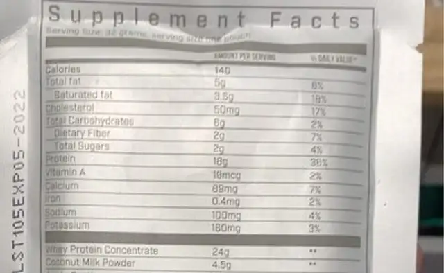 Strawberry Protien nutrition facts table