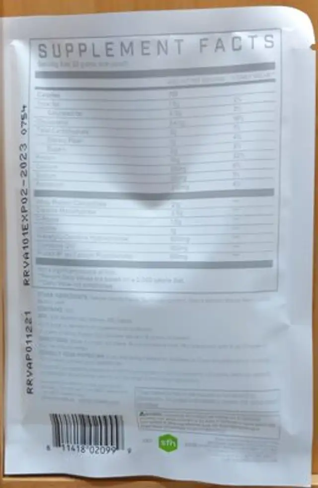 Recovery whey protien nutrition facts table