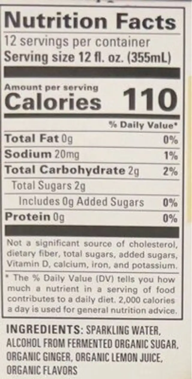 Ola Hard Seltzer nutrition facts table