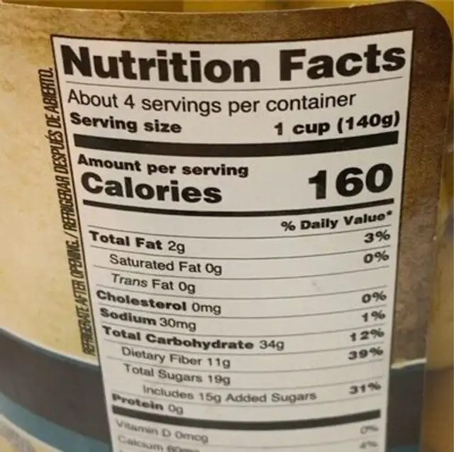 Nance in syrup nutrition facts table