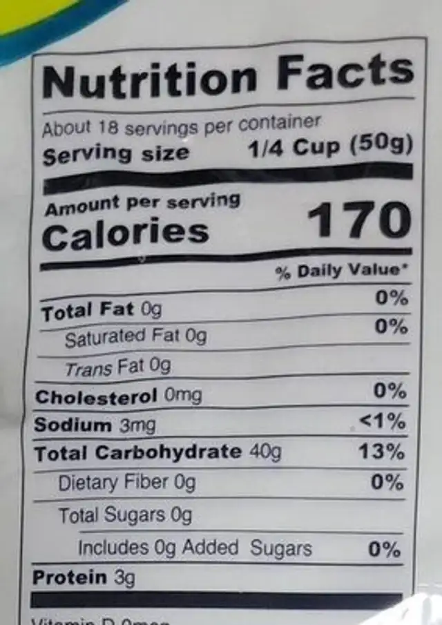 Rice flour nutrition facts table