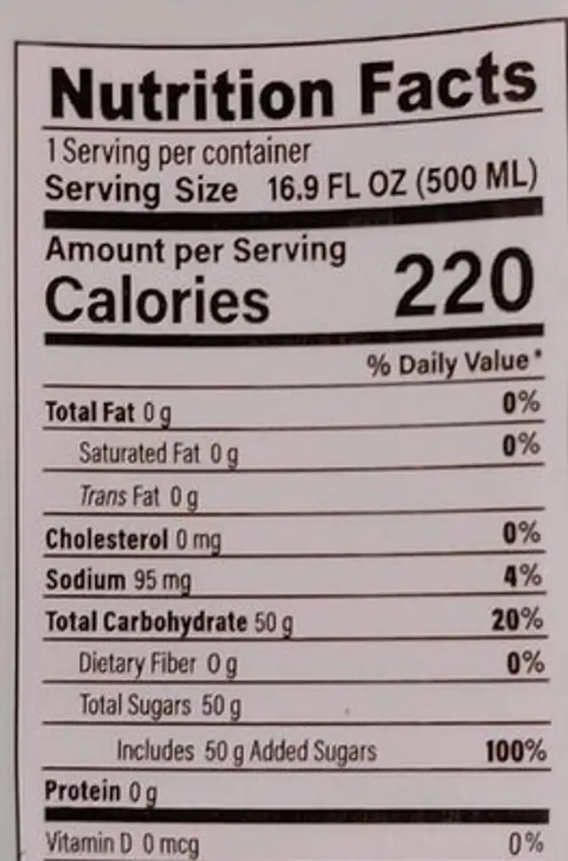 bebida de sábila 500ml nutrition facts table