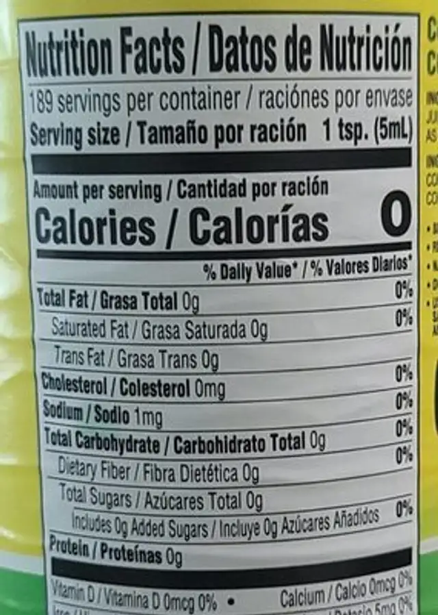 Lemon Juice nutrition facts table