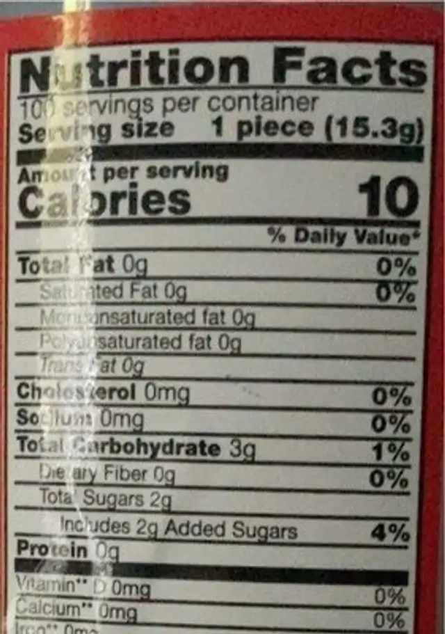 Assorted fruit jelly nutrition facts table