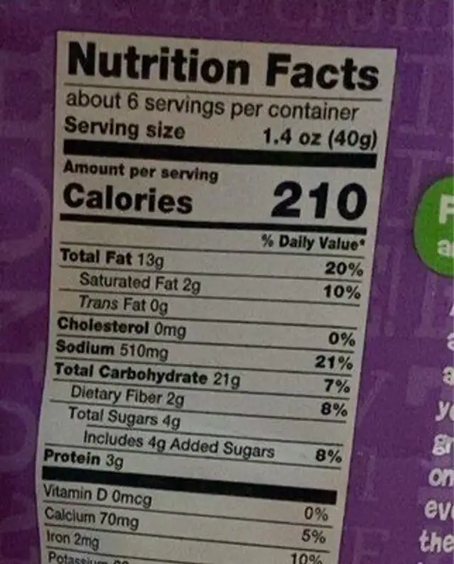 Honey roasted sesame sticks nutrition facts table