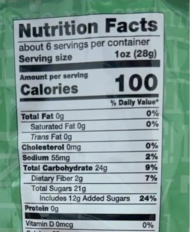 Orange slices nutrition facts table