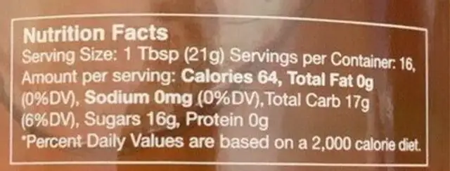Chico Honey nutrition facts table
