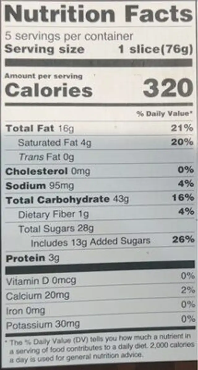 Tripple chocolate sponge cake nutrition facts table