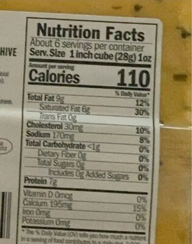 Double Gloucester cheese with onion and chive nutrition facts table