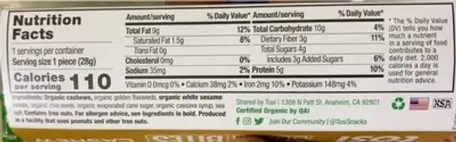 super bites nutrition facts table
