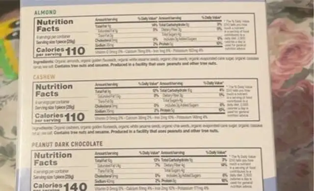 Organic crunchy snack bars nutrition facts table