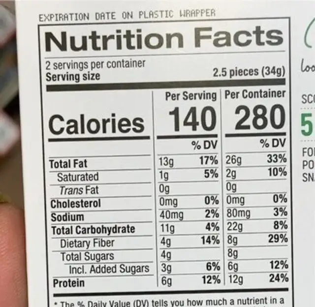 Almond protein bar nutrition facts table