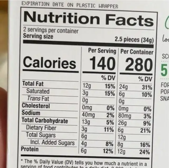 Super Bites nutrition facts table