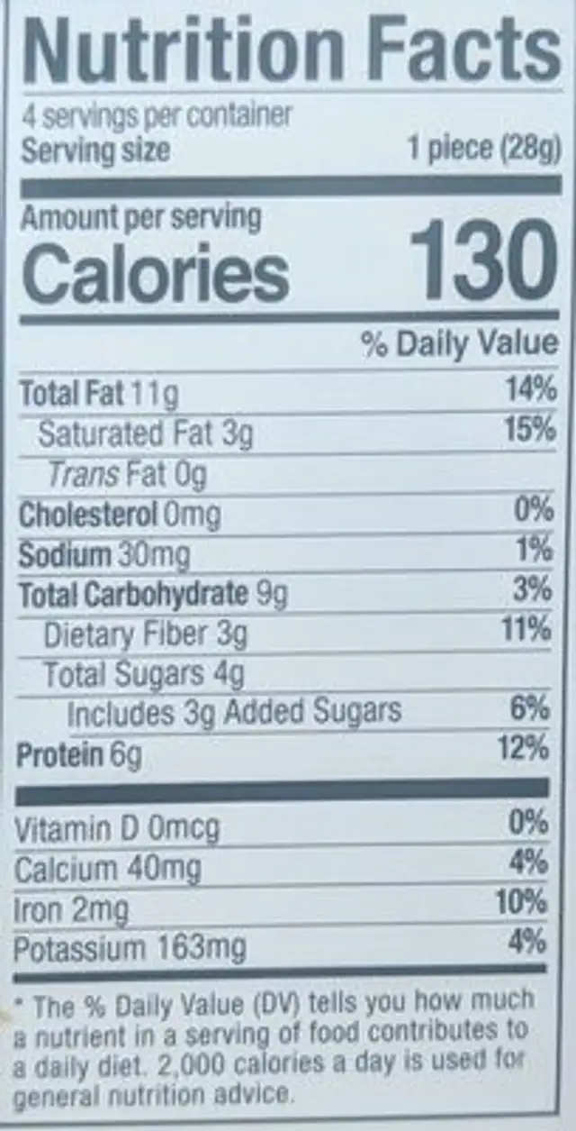 Superbites cashew coconut nutrition facts table