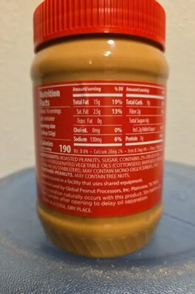 Peanut butter ingredients label