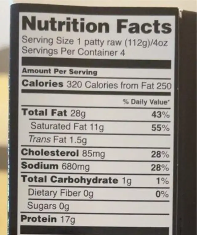 Agnus tri tip beef patties nutrition facts table