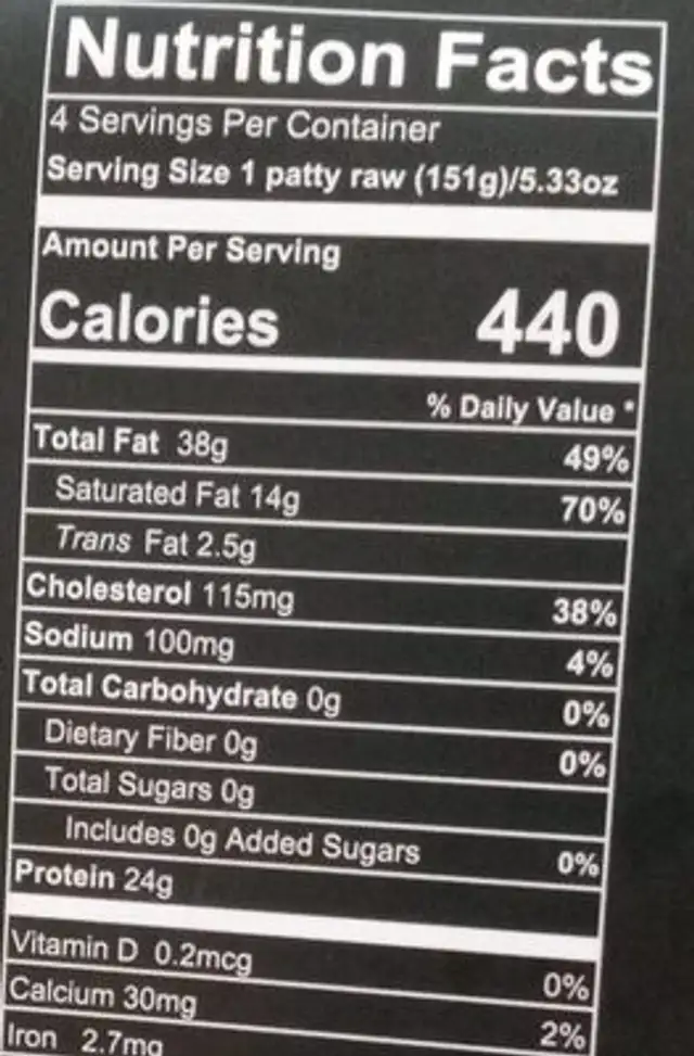 Wahlburgers house blend juicy and flavorful beef burgers nutrition facts table