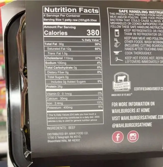 Wahlburgers chuck brisket blend hearty beef flavor nutrition facts table