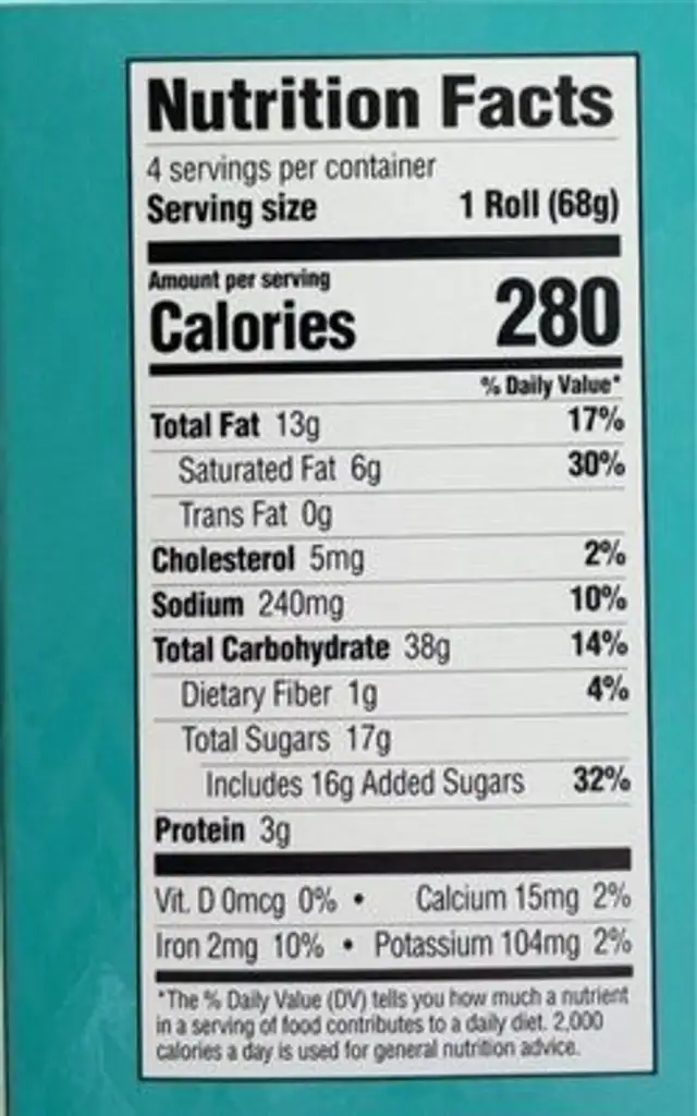 Frosted ChocoSweet Swirls nutrition facts table
