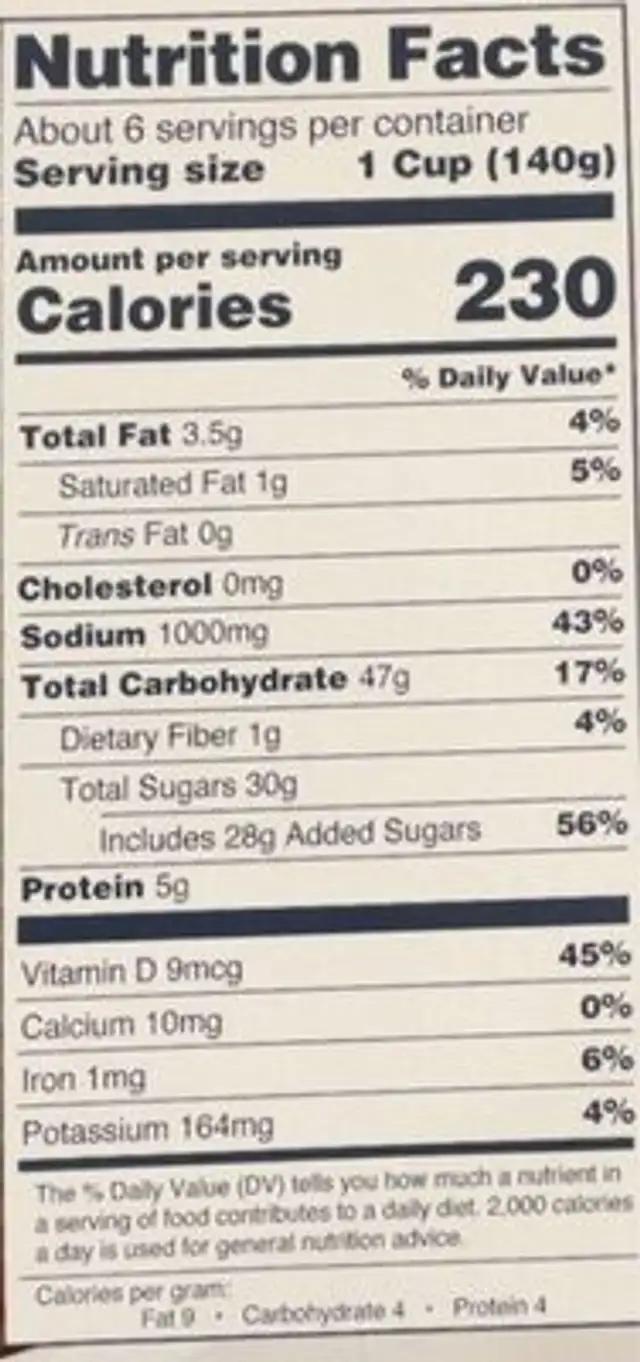 Plant Based Orange Chicken nutrition facts table