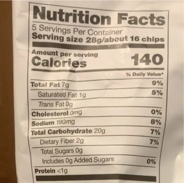 Plant snacks nutrition facts table