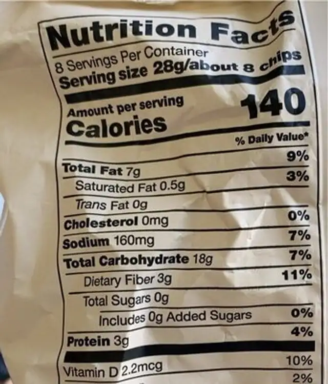 Nacho dairy free tortilla chips nutrition facts table