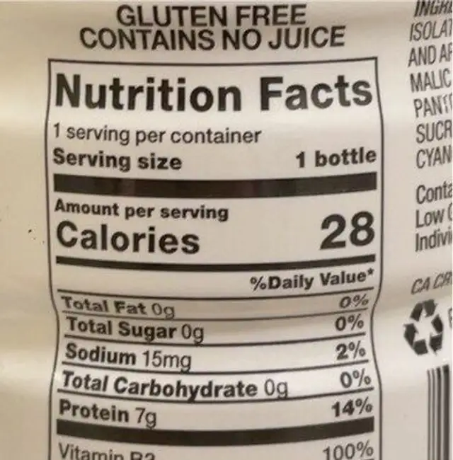 Mixed Berry Protein Infused Water nutrition facts table