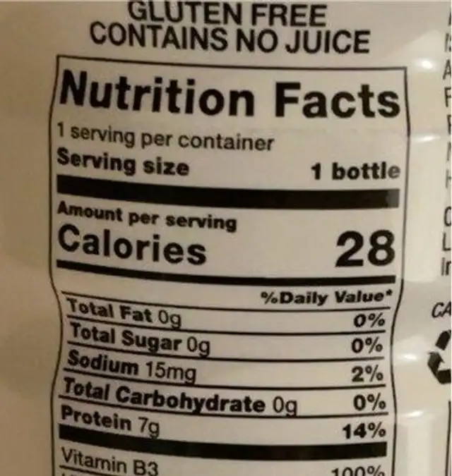 Coconut Pineapple Protein Infused Water nutrition facts table