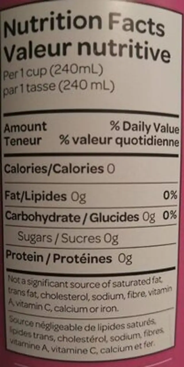 Thé nutrition facts table