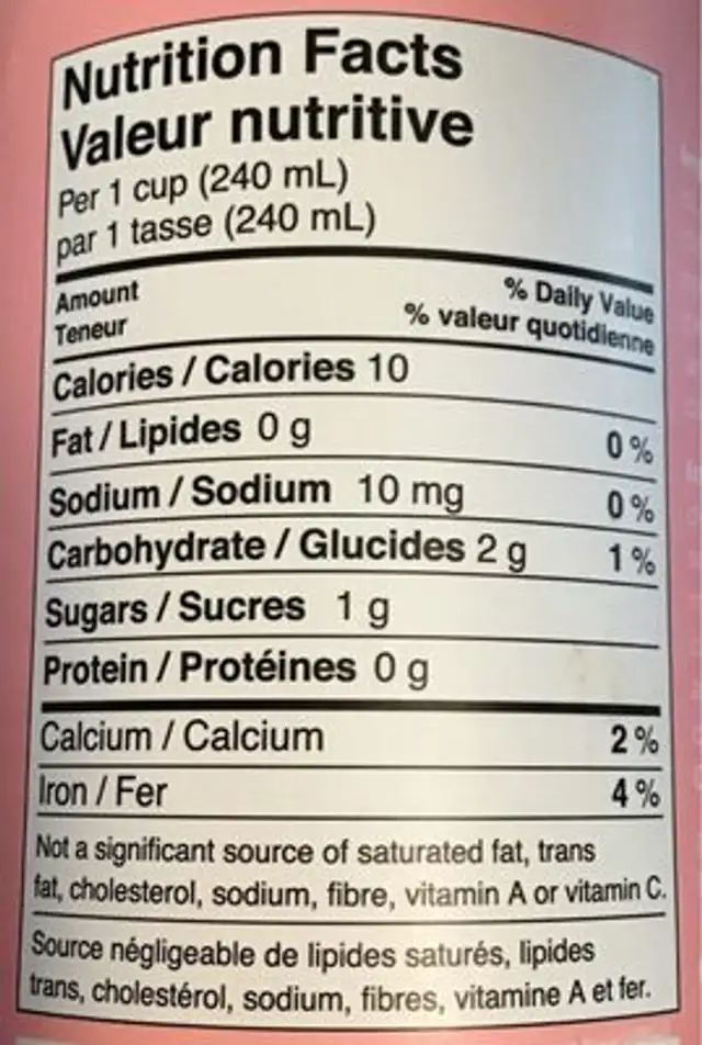 Thé limonade rose nutrition facts table