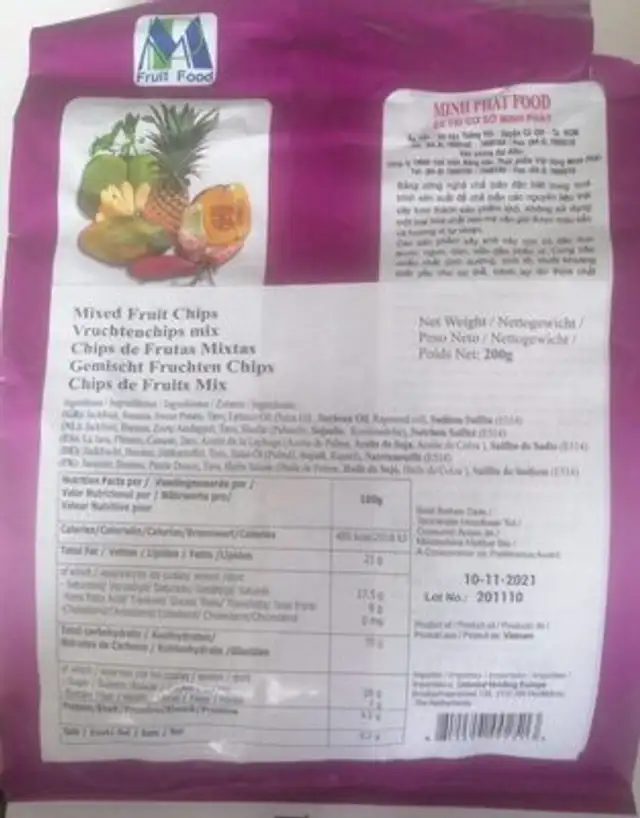 Trái Cây Sáy nutrition facts table