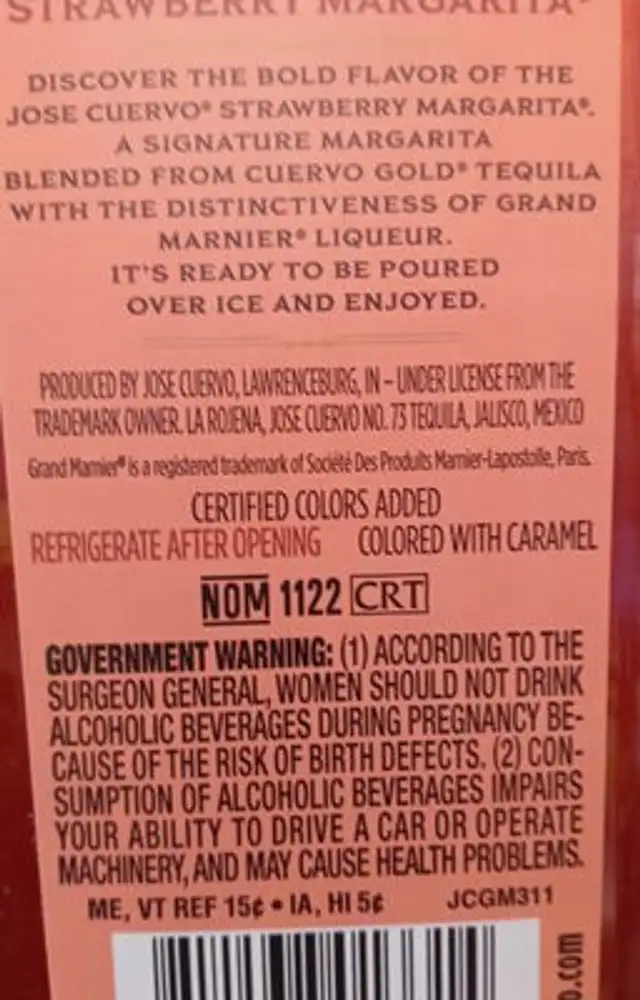 jose quervo margarita ingredients label