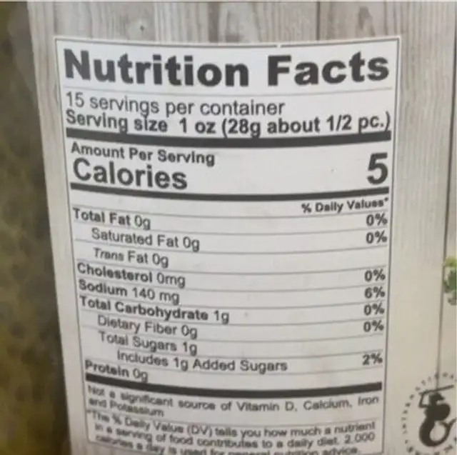 Spicy Dill Pickles nutrition facts table