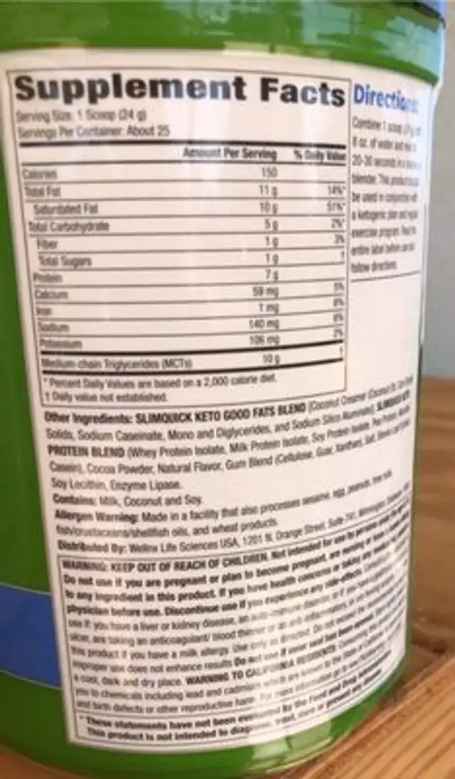 Slimquick pure keto protein nutrition facts table
